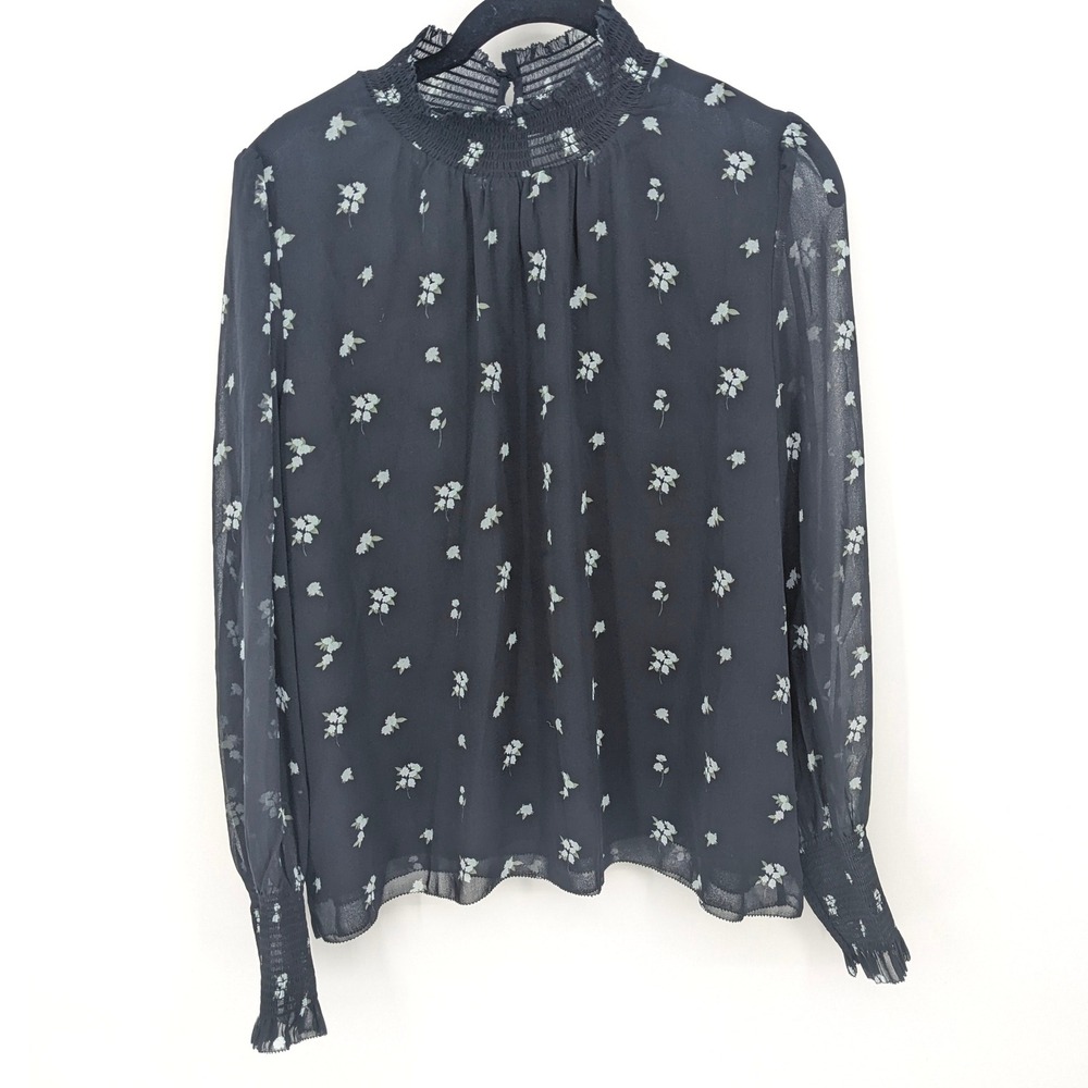 Wilfred Blouse Womens M Black Floral Smocked Long‎ Sleeve Sheer Top Whimsigoth